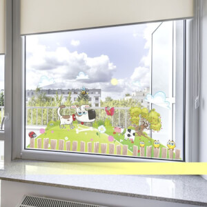 Samolepka na okna - Dětská krajina s pejskem