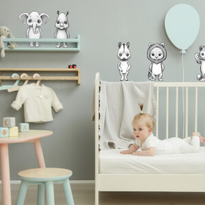 Dětské samolepky na zeď - INSPIO zvířátka v šedých odstínech a skandinávském stylu