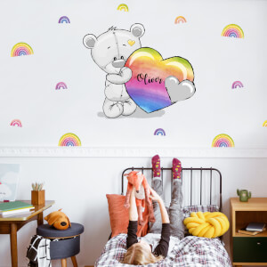 Dětské samolepky na zeď - Veselý medvídek s barevnými duhami
