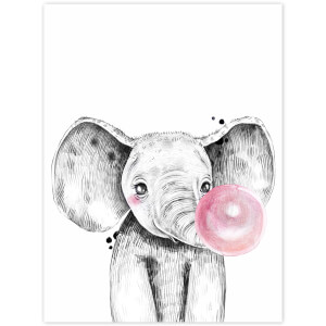 Obraz na zeď - Slon s růžovou bublinou 