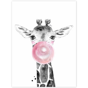 Obraz na zeď - Žirafa s růžovou bublinou 