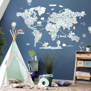 Dětské samolepky na zeď - Cestovatelská mapa světa pro kluky