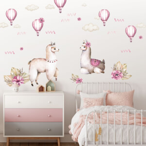 Samolepky na zeď - Alpaky v růžovém